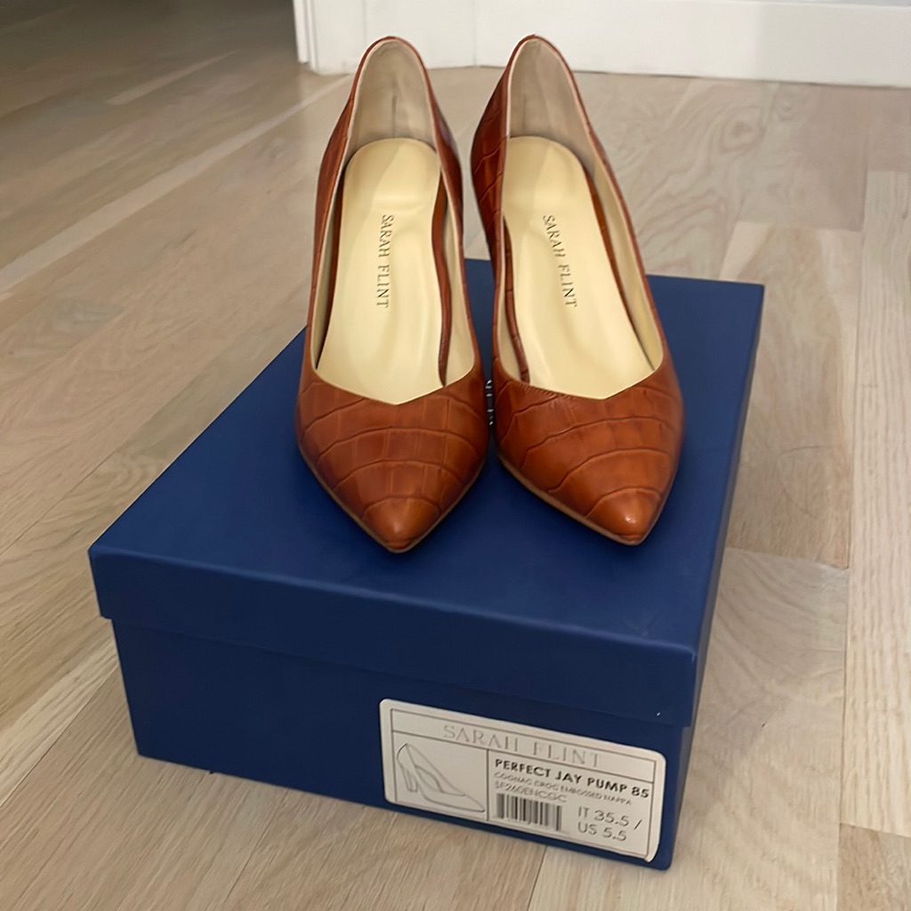Sarah Flint Perfect Jay Pump Cognac Crocodile Embossed Nappa